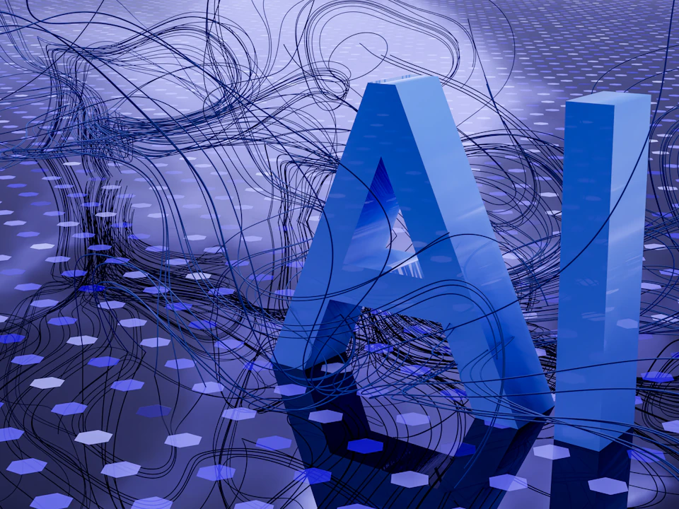 AI search visibility concept showing data networks and artificial intelligence